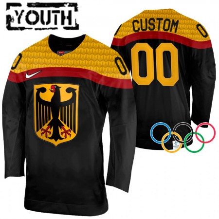 Kinder Eishockey Deutschland Trikot Custom 2022 Winter Olympics Schwarz Authentic